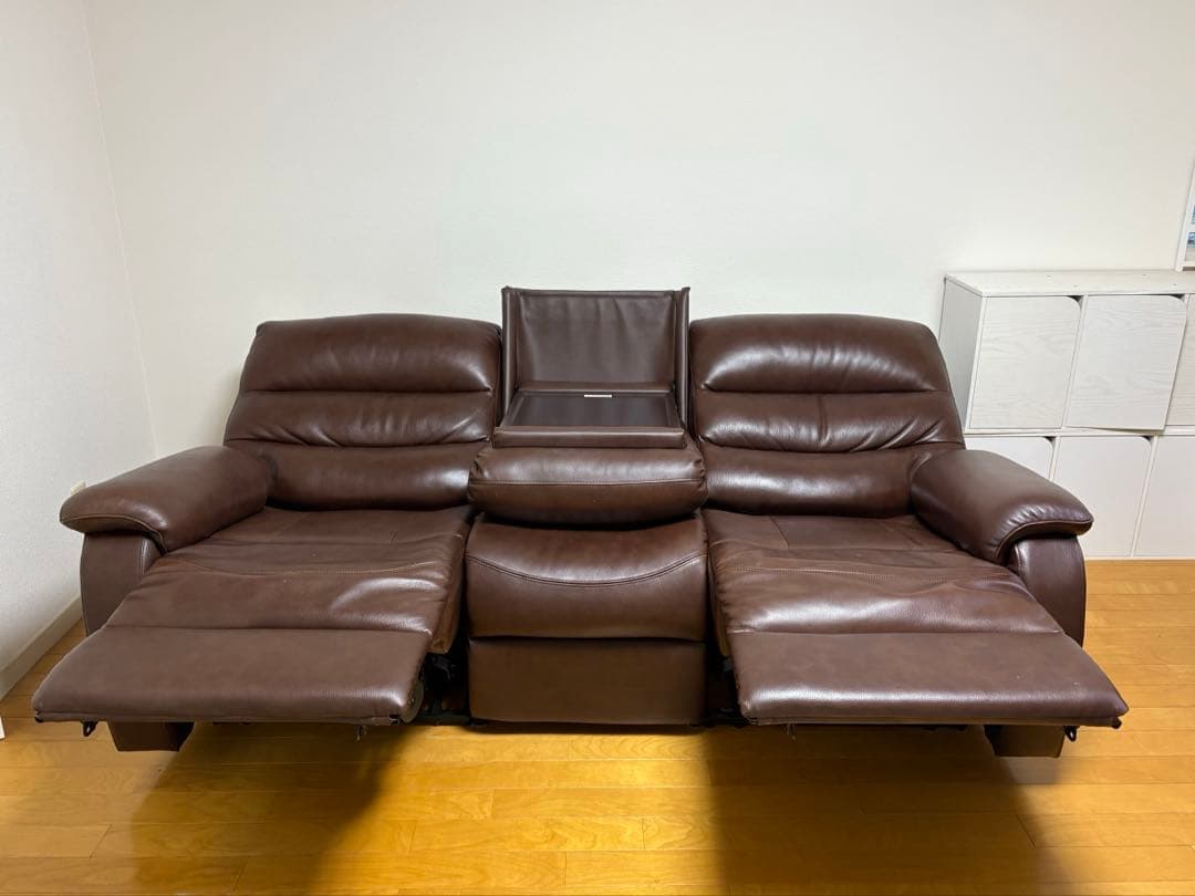 ブラウン 3人掛けリクライニングソファ