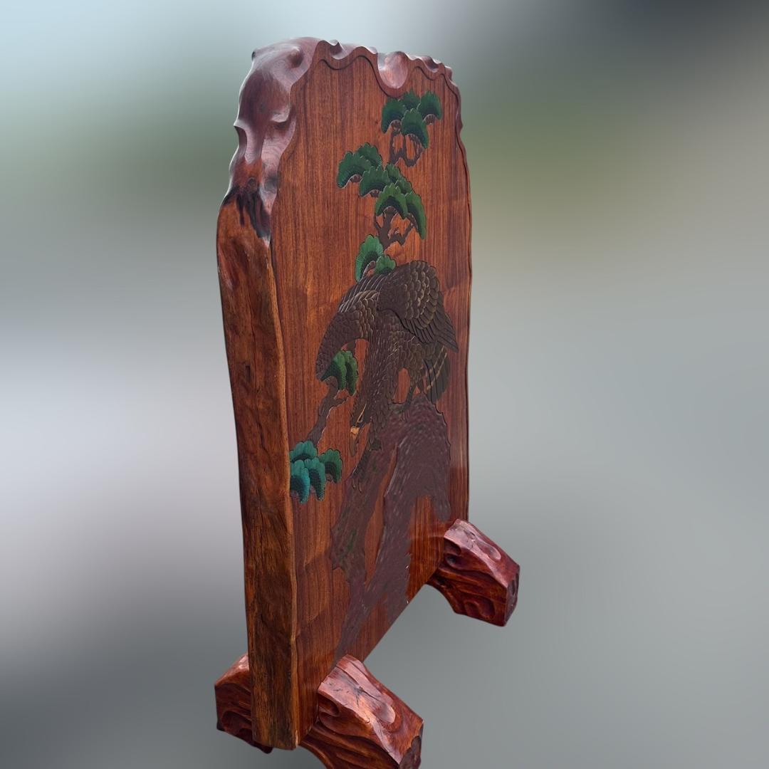 k.s　鷹の衝立　烏城彫　鷹松図　パーテーション　　衝立　間仕切り　62ｋ