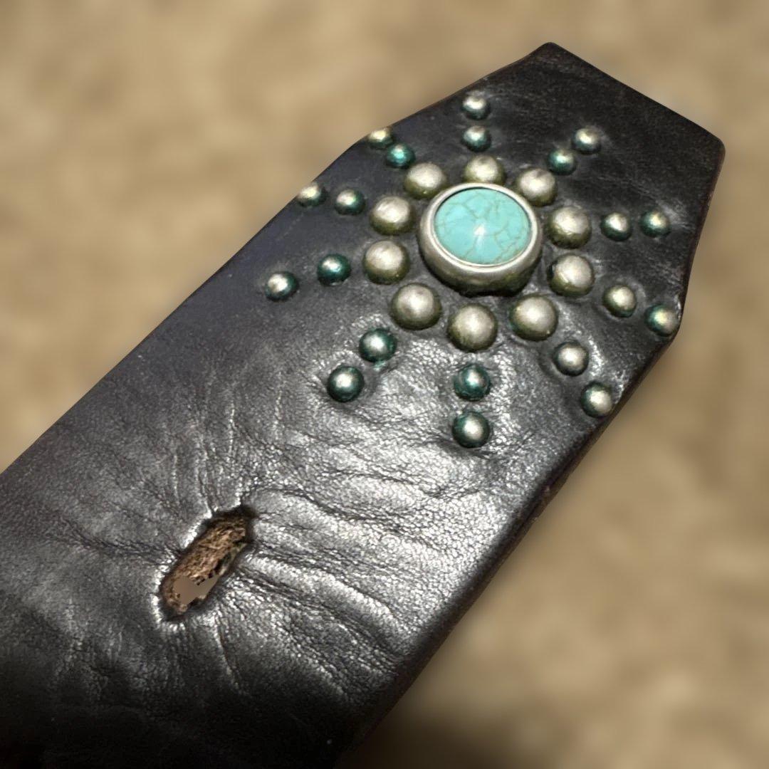 34inch HTC ターコイズ　エンドオンリー　レザースタッズベルト