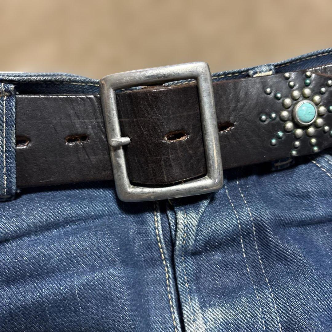 34inch HTC ターコイズ　エンドオンリー　レザースタッズベルト