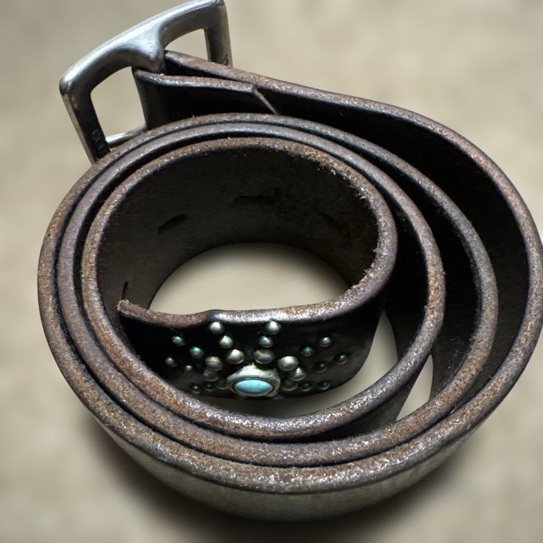 34inch HTC ターコイズ　エンドオンリー　レザースタッズベルト