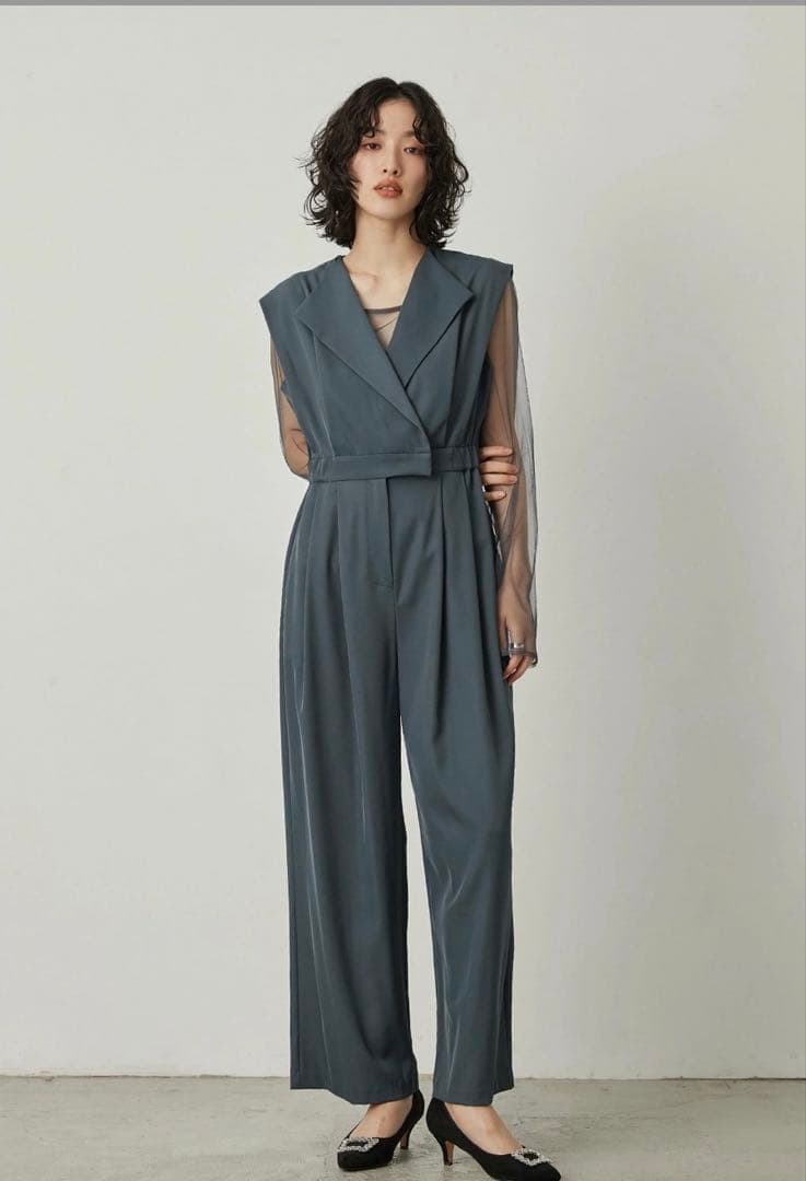 シアートップス スタンドアウトカラー オールインワン パンツドレス　Ｌサイズ