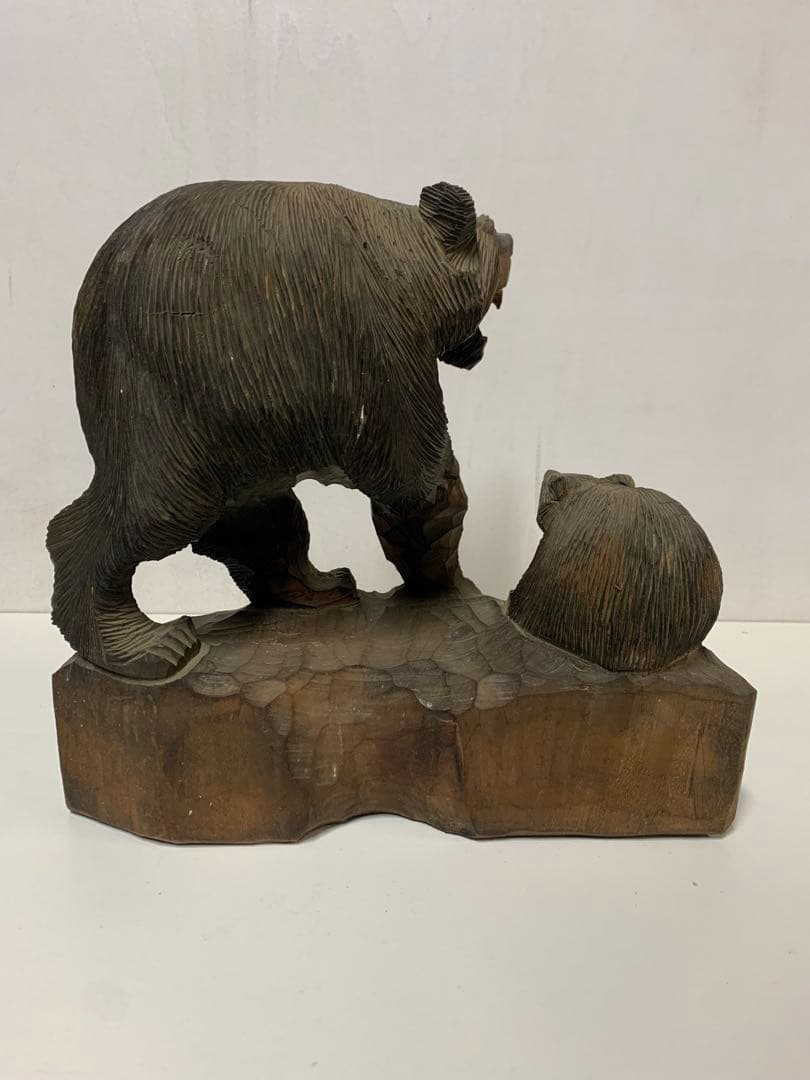 木彫り熊　親子　骨董　一木彫り