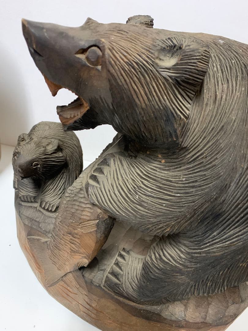 木彫り熊　親子　骨董　一木彫り