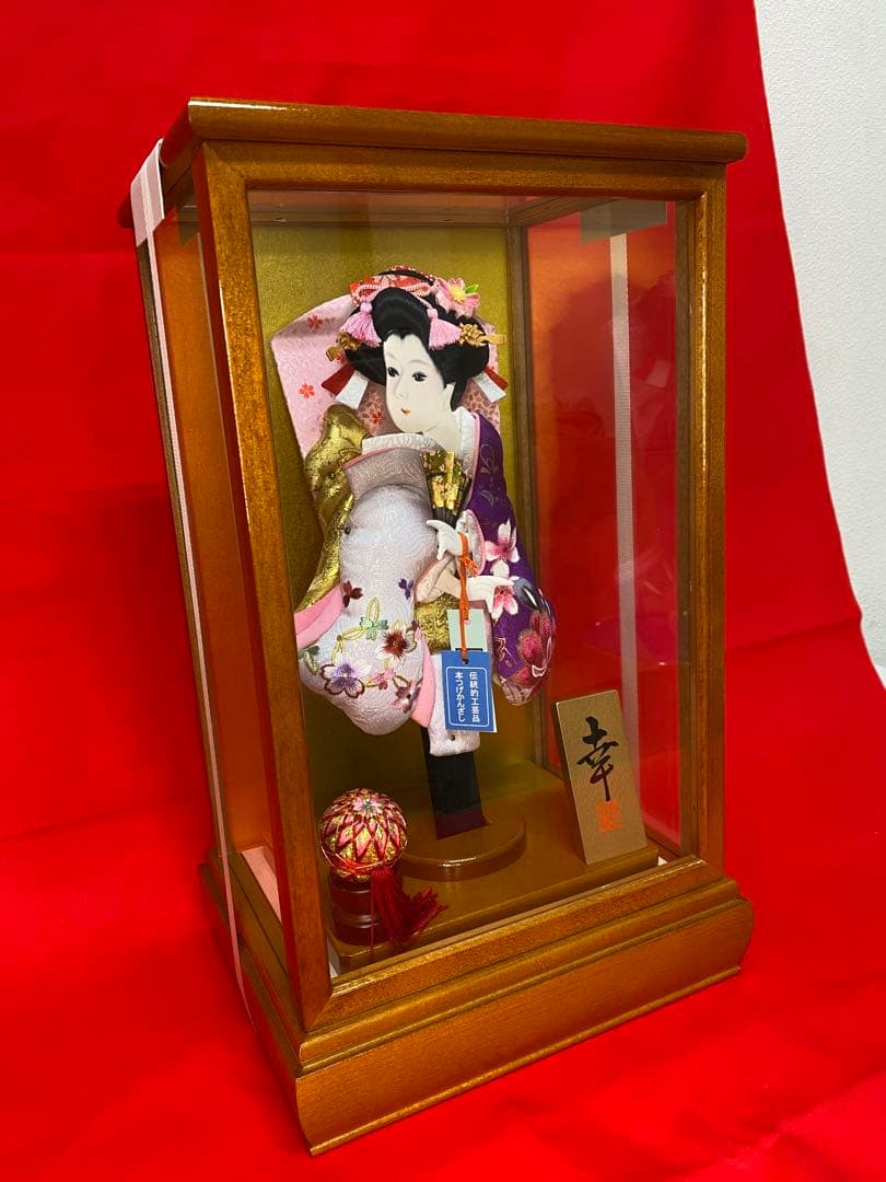 本つげかんざし　羽子板ガラスケース１０号・間口約２７×奥行約２１×高さ約４６㎝