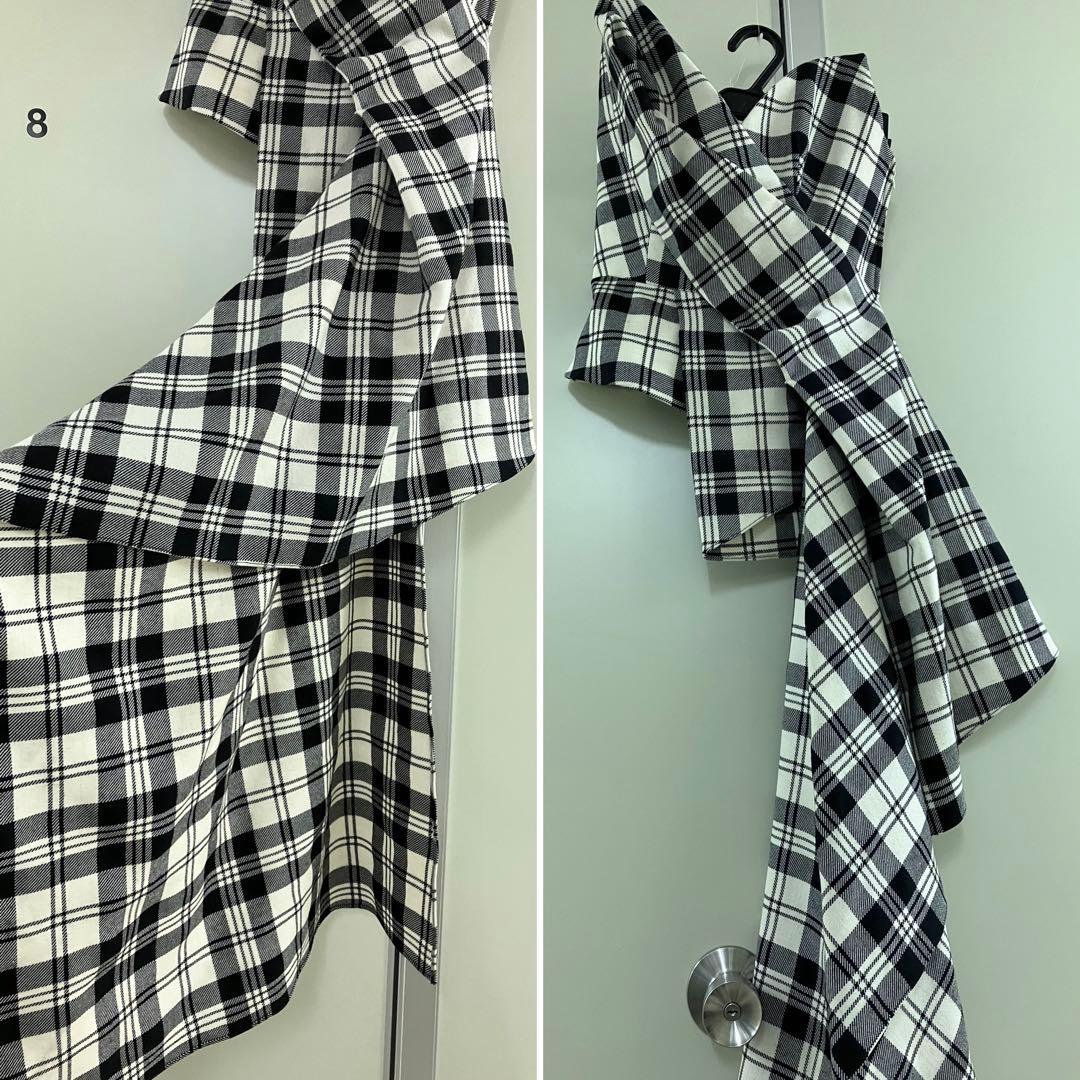 【MONSE】白×黒タータンチェック アシンメトリー ヘム ドレープ ビスチェ