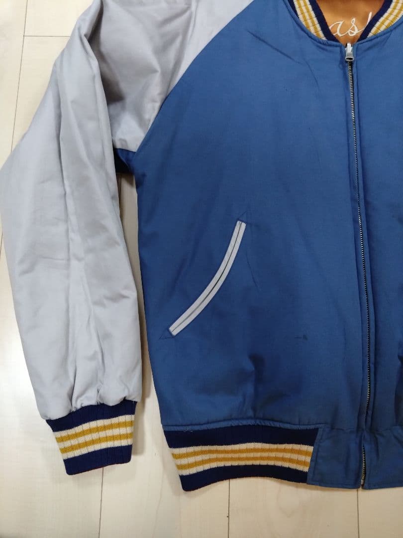 フェローズ匠 スカジャン【鬼ヶ島】サテン（オレンジ/グラス/ゴールド）中綿入り