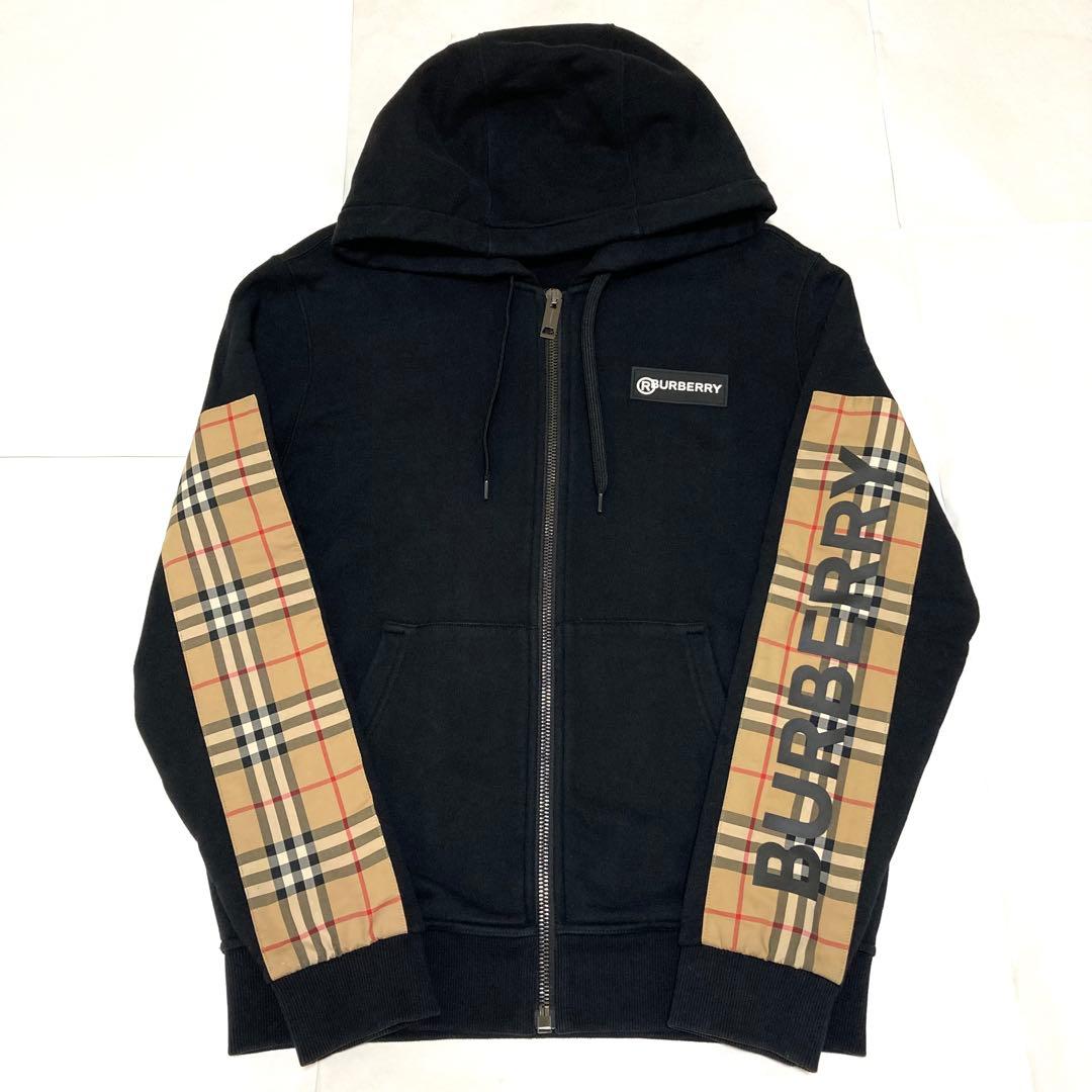 美品 BURBERRY バーバリー ノバチェック ジップパーカー スウェット 黒