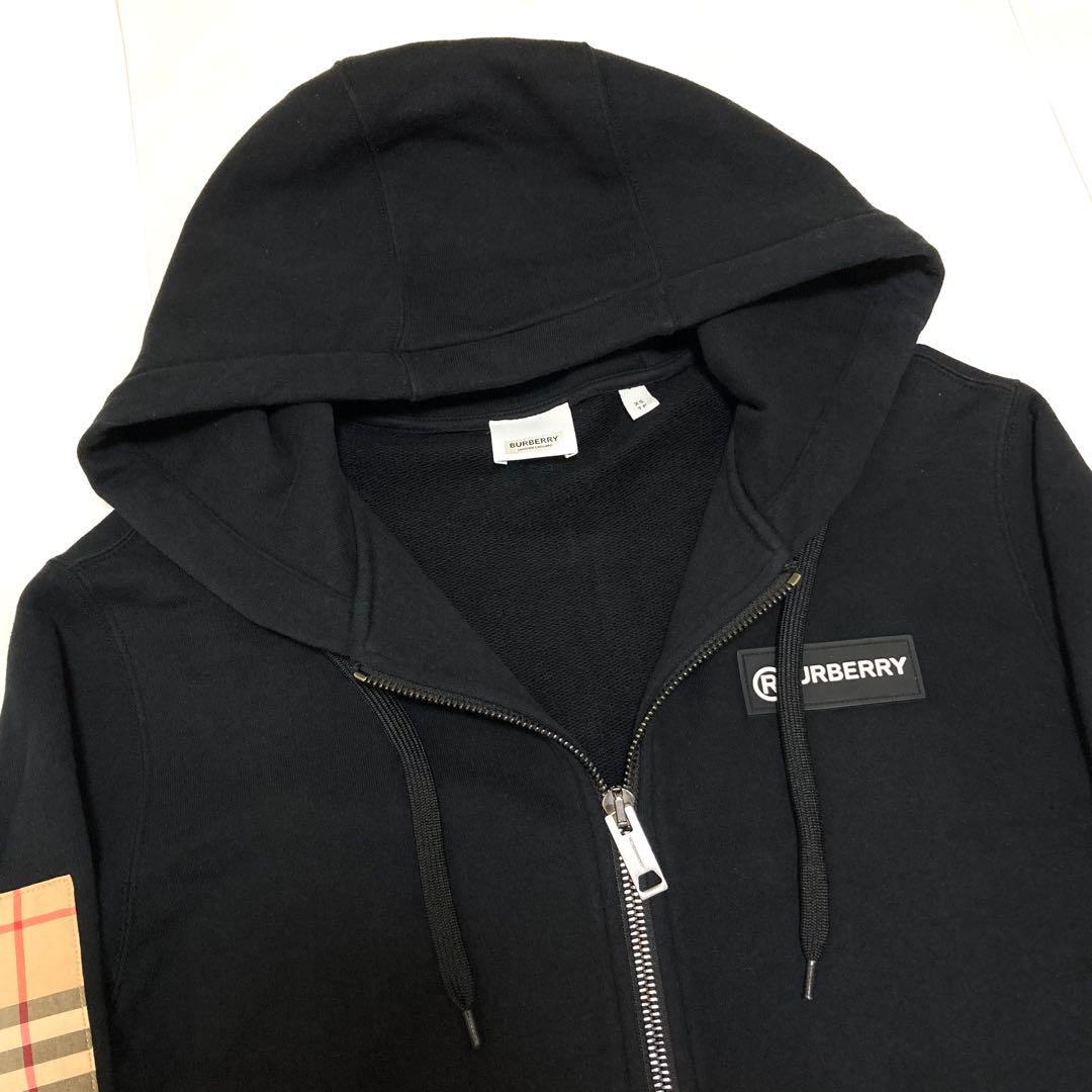 美品 BURBERRY バーバリー ノバチェック ジップパーカー スウェット 黒