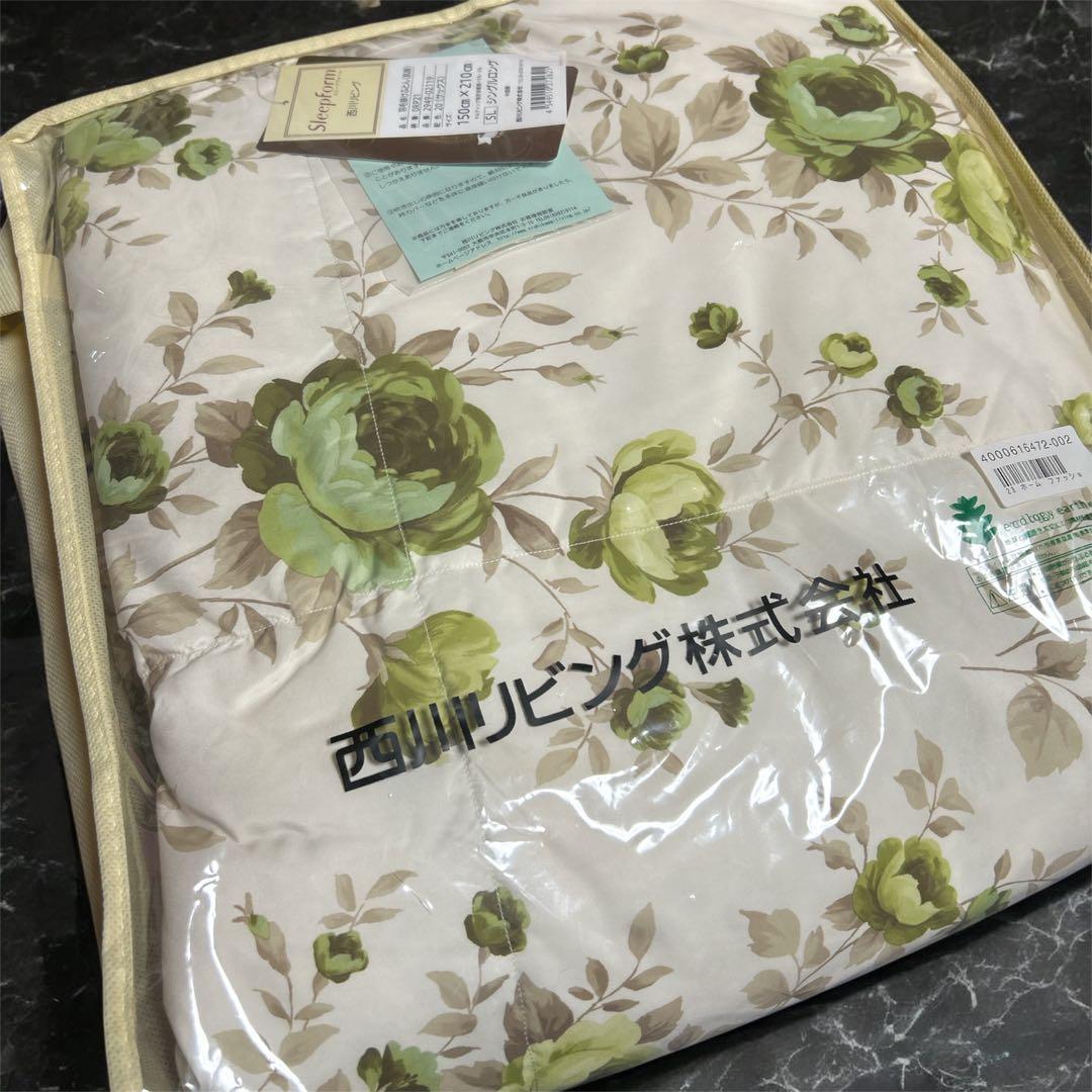 西川リビング 大花柄 羽毛薄掛け布団 新品未開封①フランス産 ホワイトダック使用