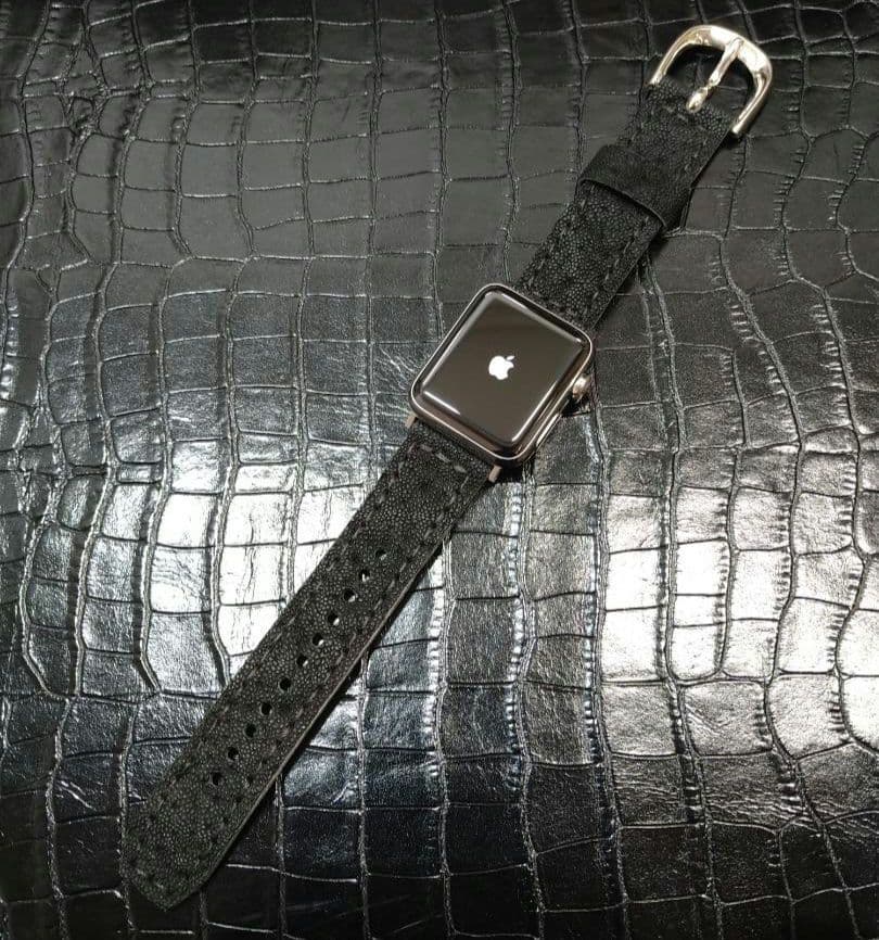 エレファントレザー 象革 Apple watch バンド 黒 美錠 SV925