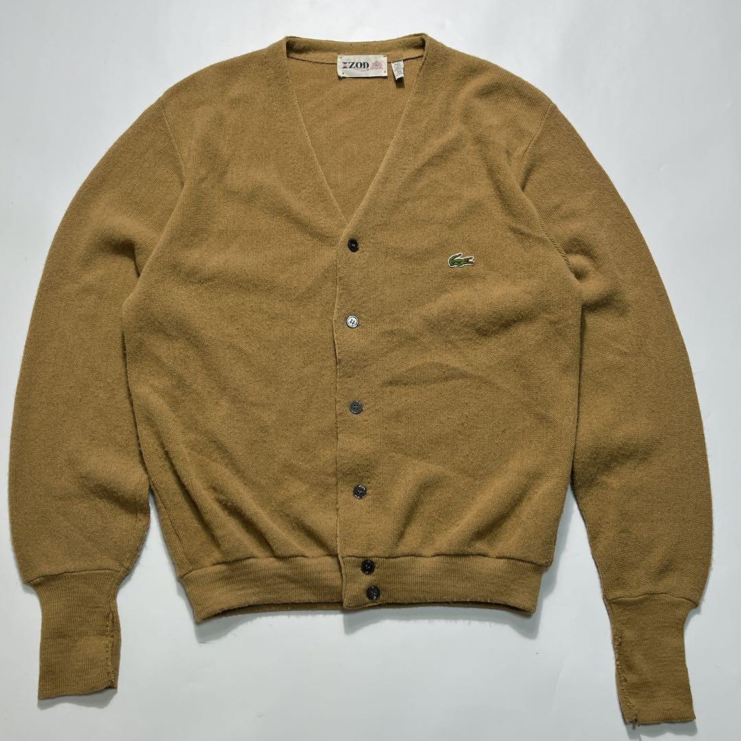 60s アイゾッドラコステ USA製 アクリルカーディガン M キャメル7461