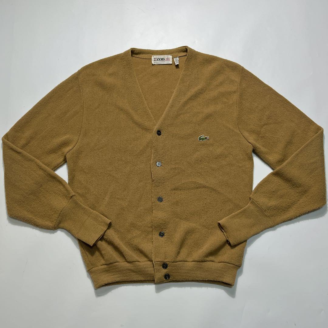 60s アイゾッドラコステ USA製 アクリルカーディガン M キャメル7461