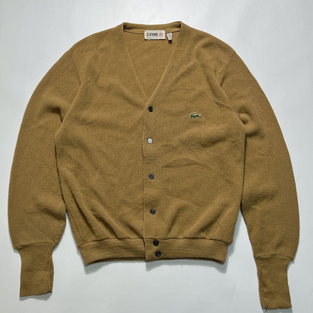 60s アイゾッドラコステ USA製 アクリルカーディガン M キャメル7461