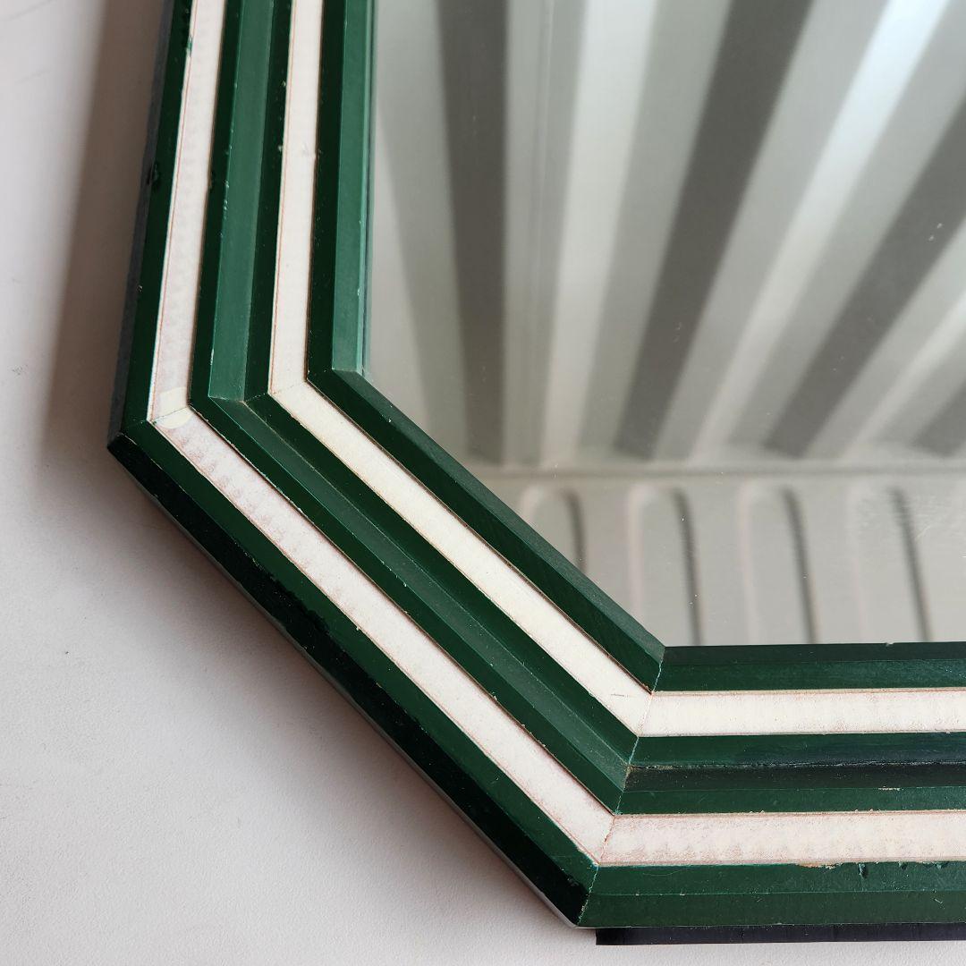 美品 ヴィンテージ　木製フレーム　8角形　ウォールミラー 壁掛け鏡 天然木 鏡