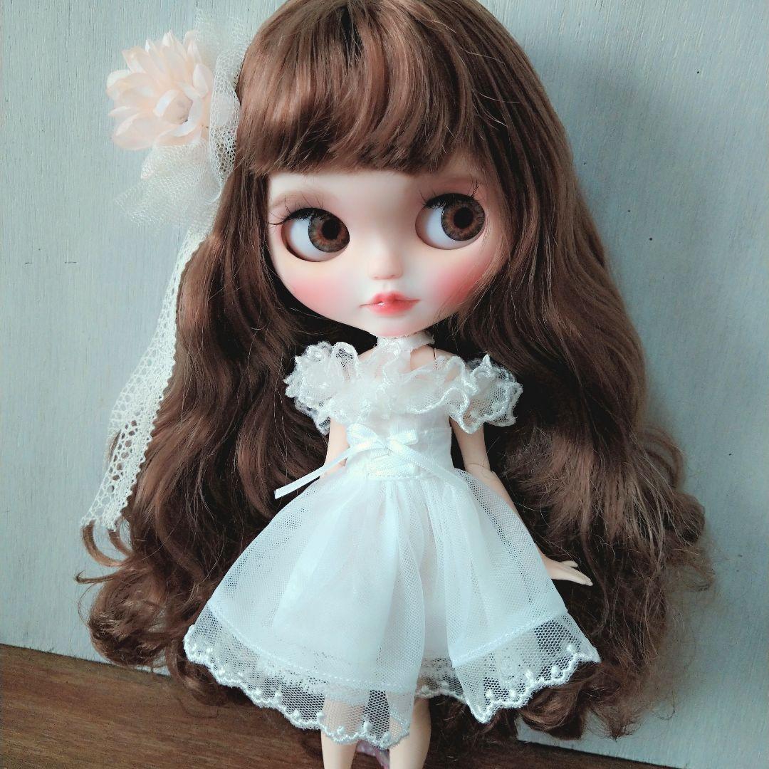 216※レースふんわり白のドレス ※ブライスアウトフィット※1/6ドール