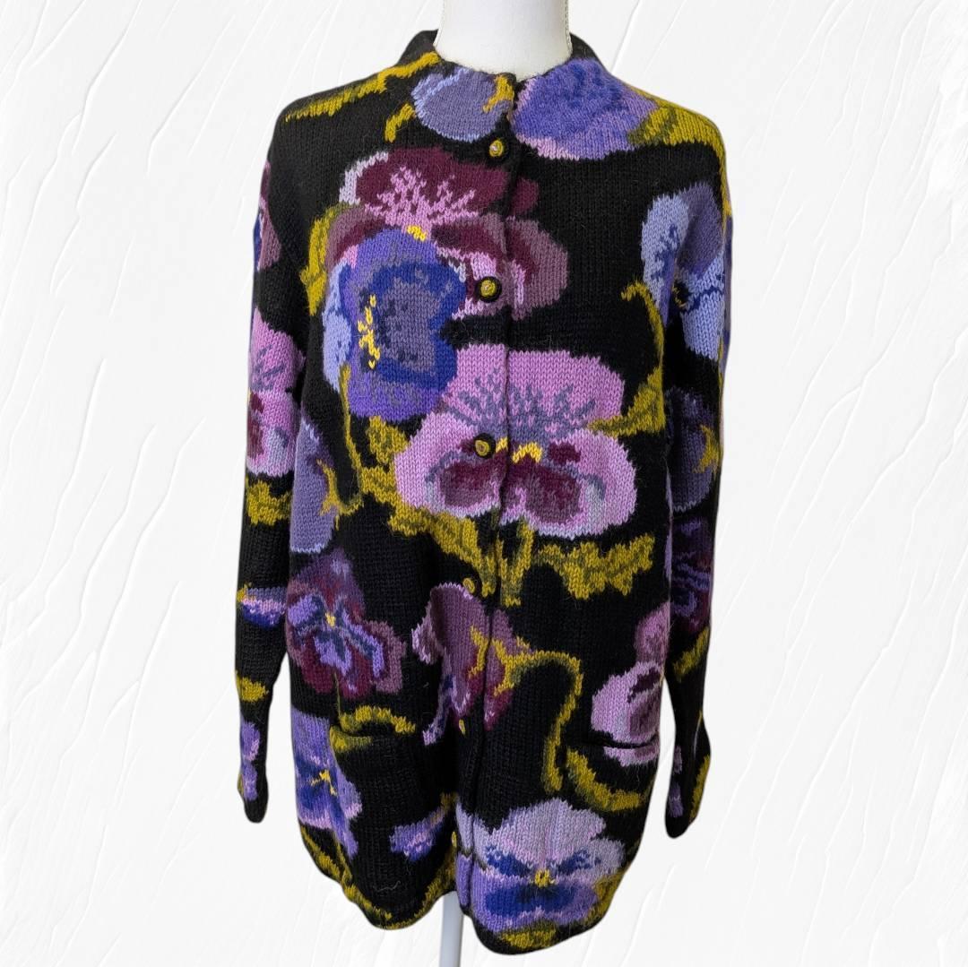 アルパカ １００％ 花柄 ジャケット ニット Ｍ～Ｌ相当