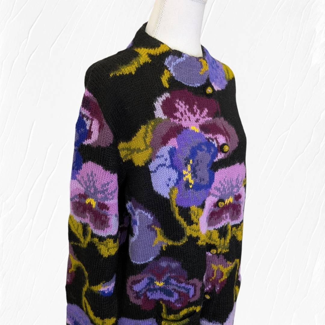 アルパカ １００％ 花柄 ジャケット ニット Ｍ～Ｌ相当