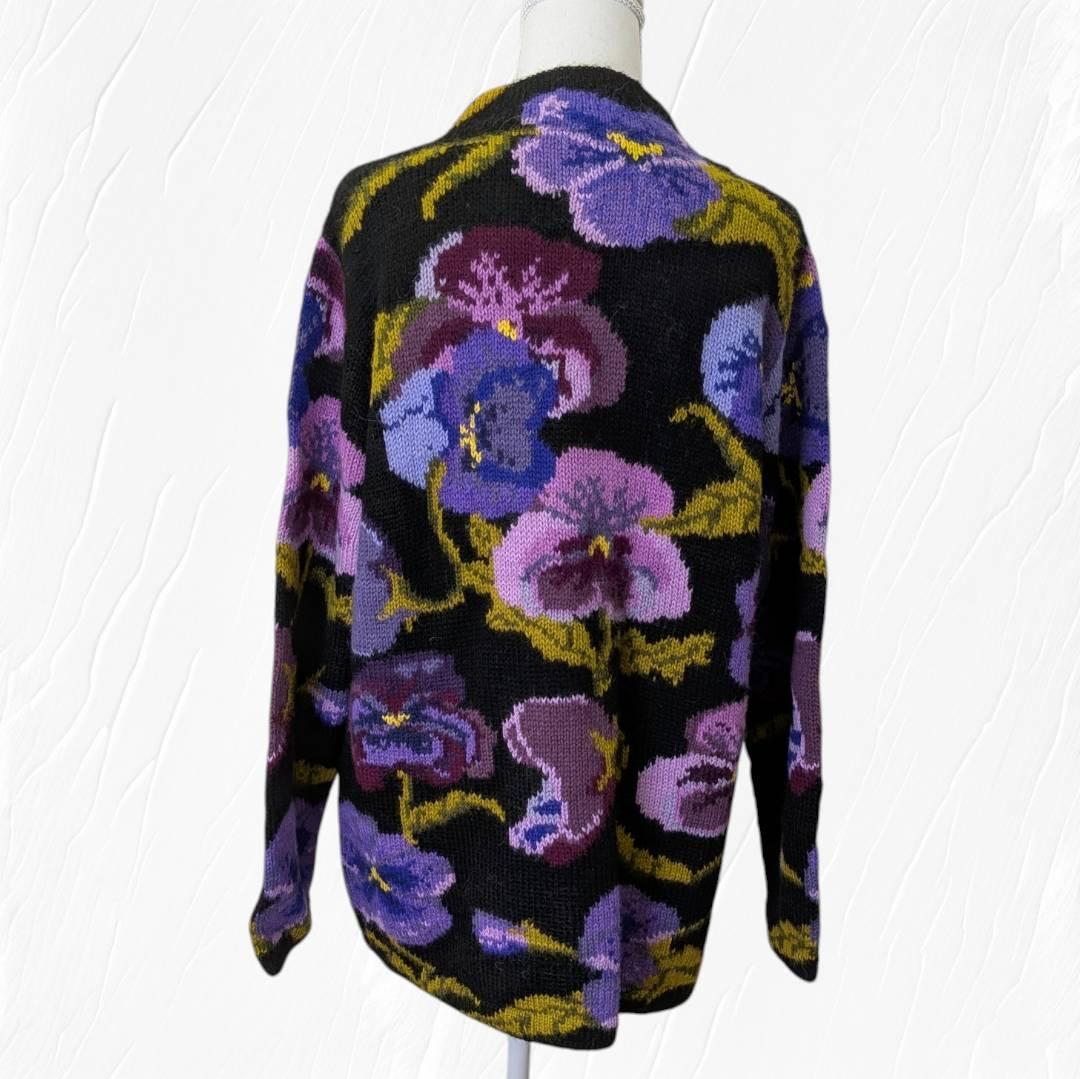 アルパカ １００％ 花柄 ジャケット ニット Ｍ～Ｌ相当