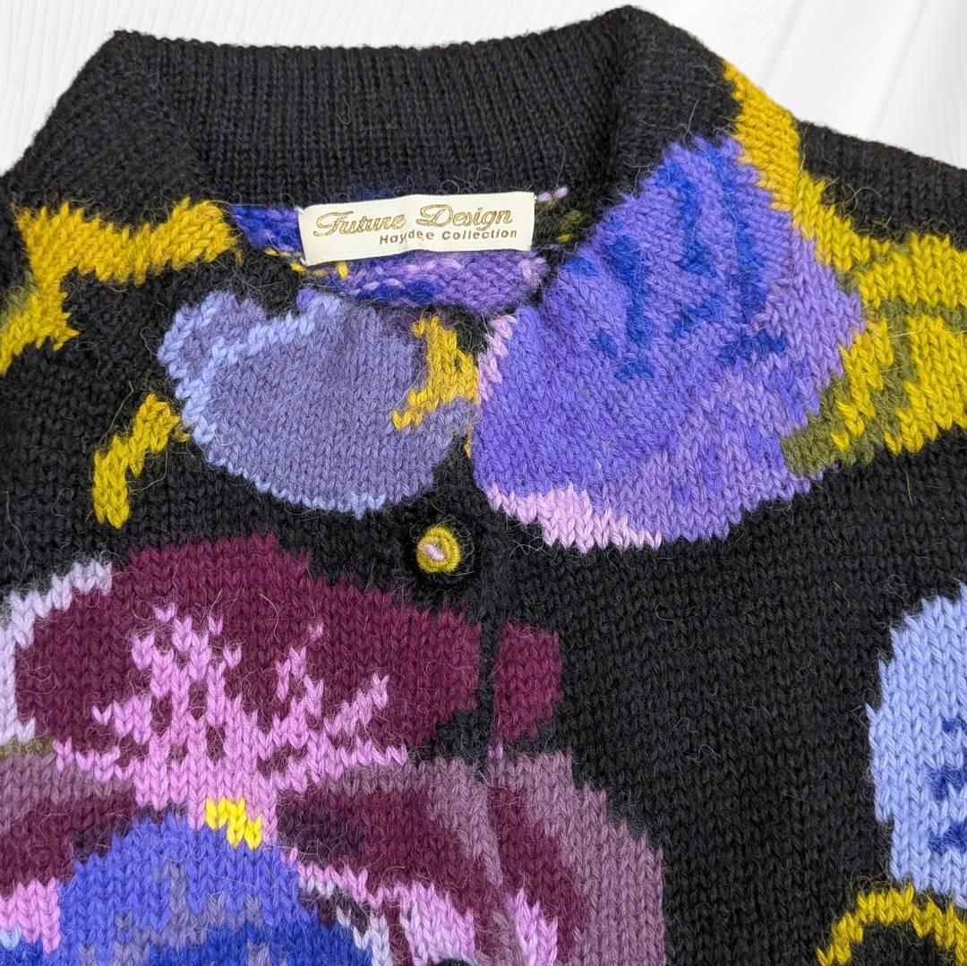 アルパカ １００％ 花柄 ジャケット ニット Ｍ～Ｌ相当