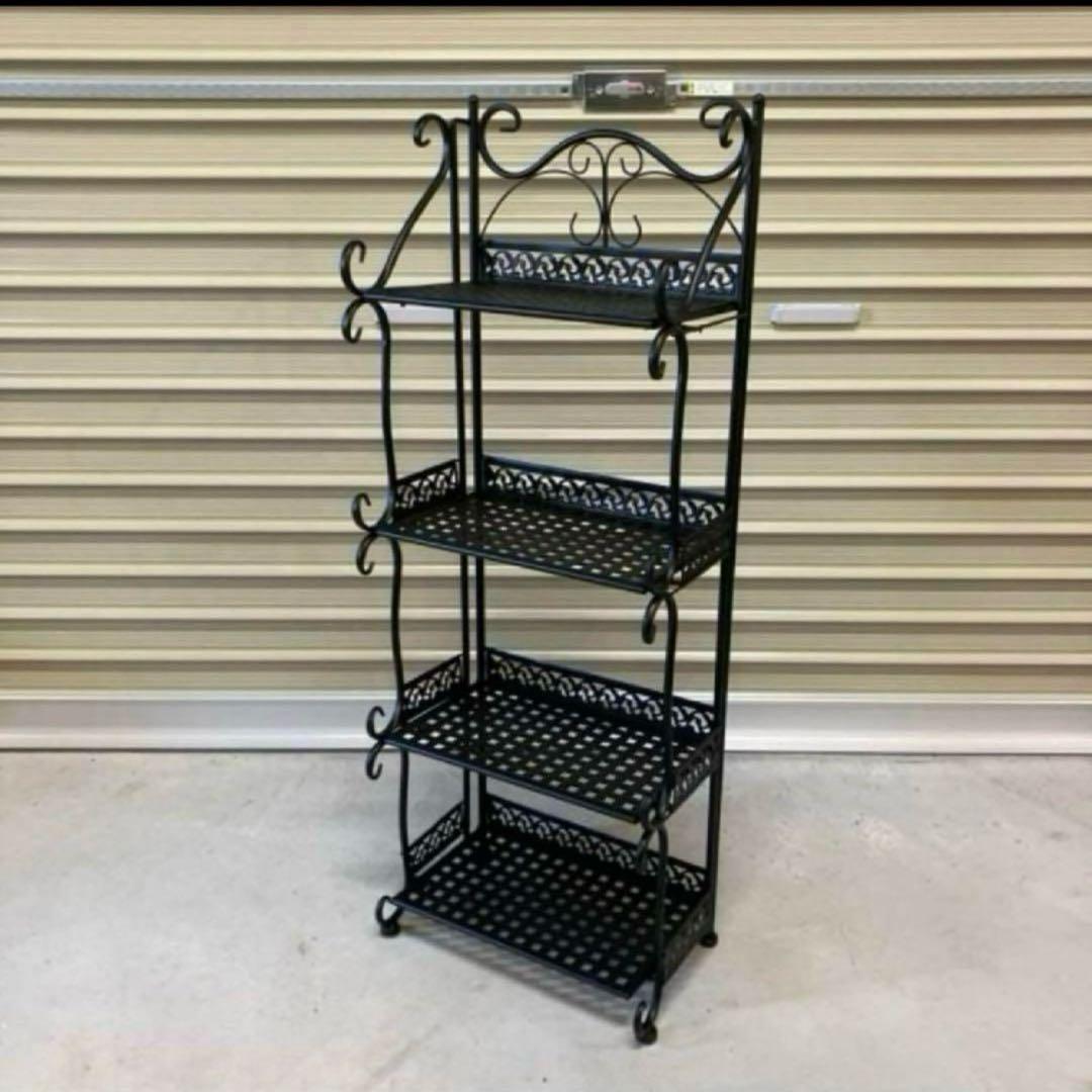 アンティーク調 アイアンフレーム 4段折りたたみラック 飾り棚 花台 レトロ