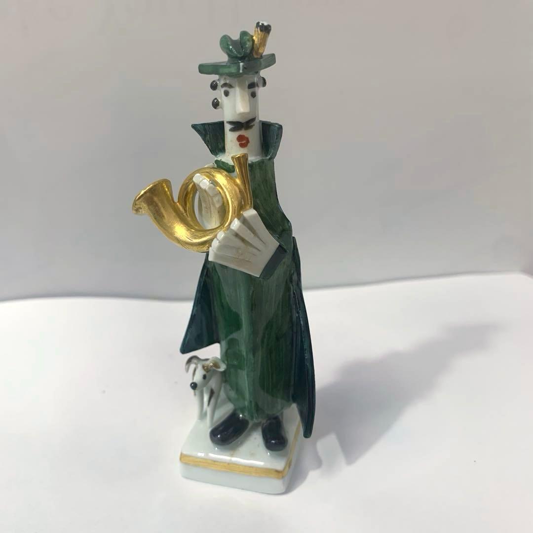 お値下げ☆マイセン 手捻り人形 ホルン吹きの男と犬