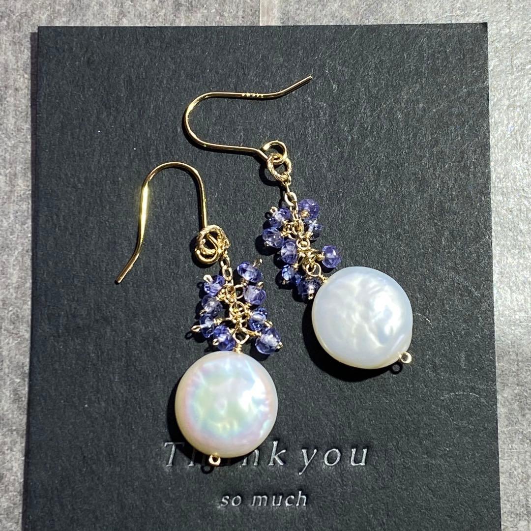 淡水パール&タンザナイト✳︎14kgfピアスP294