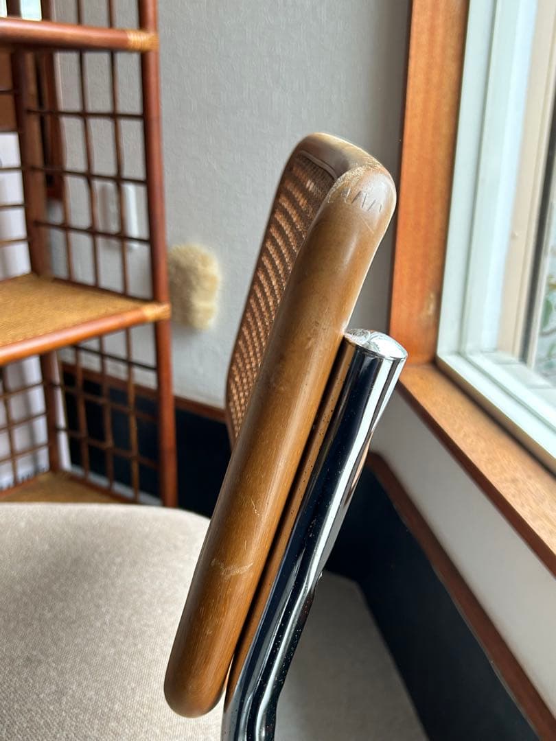 ヴィンテージ　カンチレバー　チェア籐　ラタン　スチール　椅子　レトロモダン