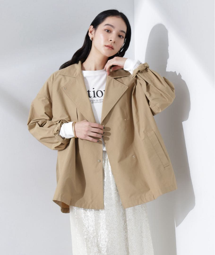 NANO universeミドル丈ワイドラフトレンチ ベージュ　ナノユニバース