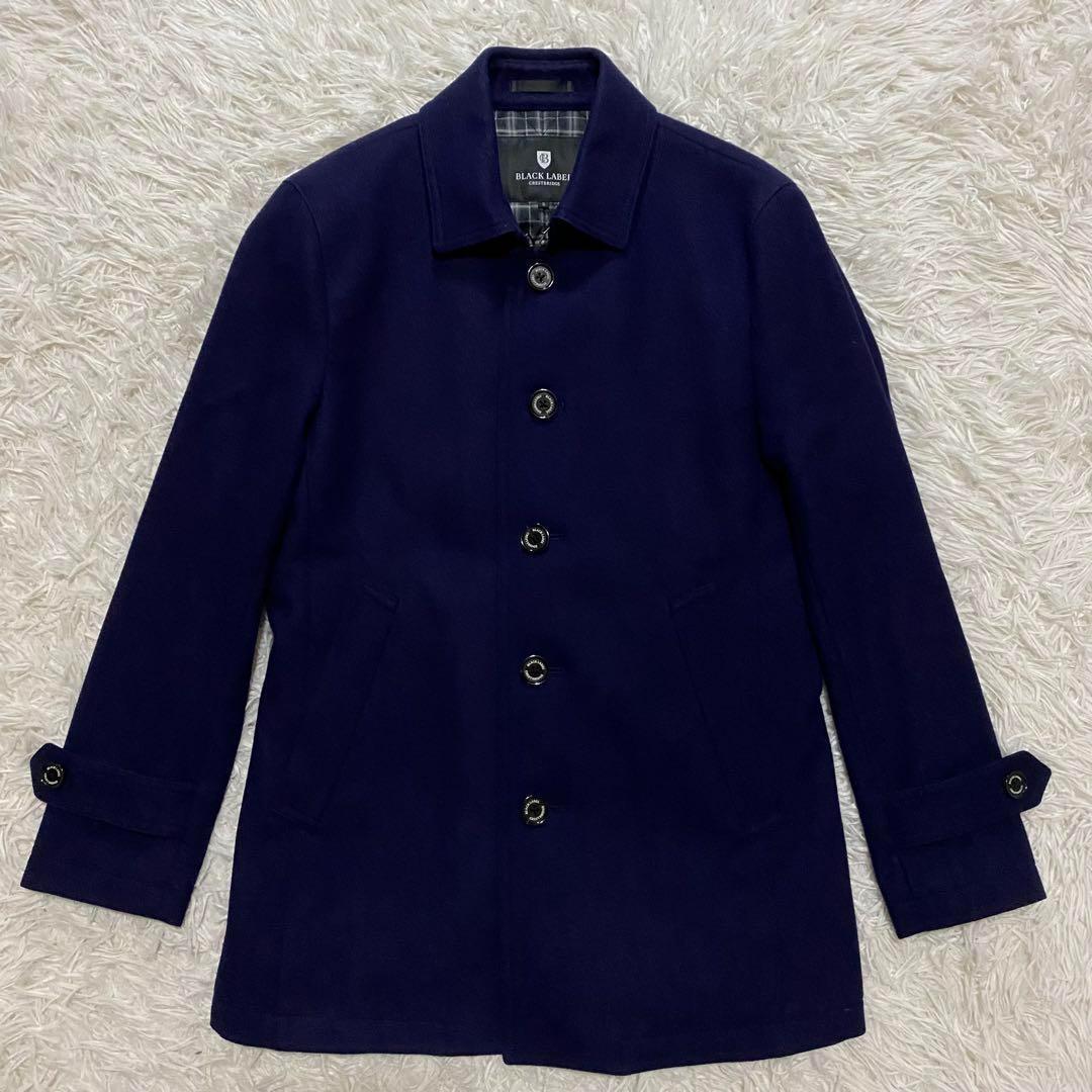 【美品】ブラックレーベルクレストブリッジ　ステンカラーコート　ウール　ネイビーS