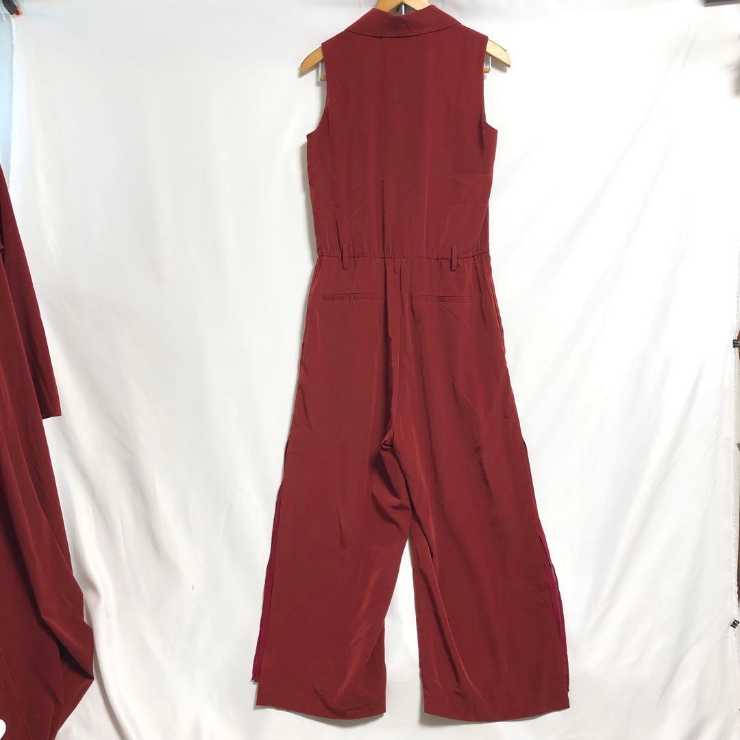 ⭐️美品アメリ シャイニーオールインワンつなぎwロングカーディガン上着　赤系