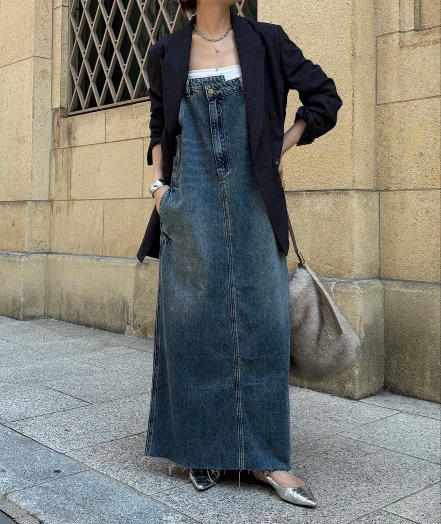 doudou デニムジャンスカ　裾フリンジ　PS