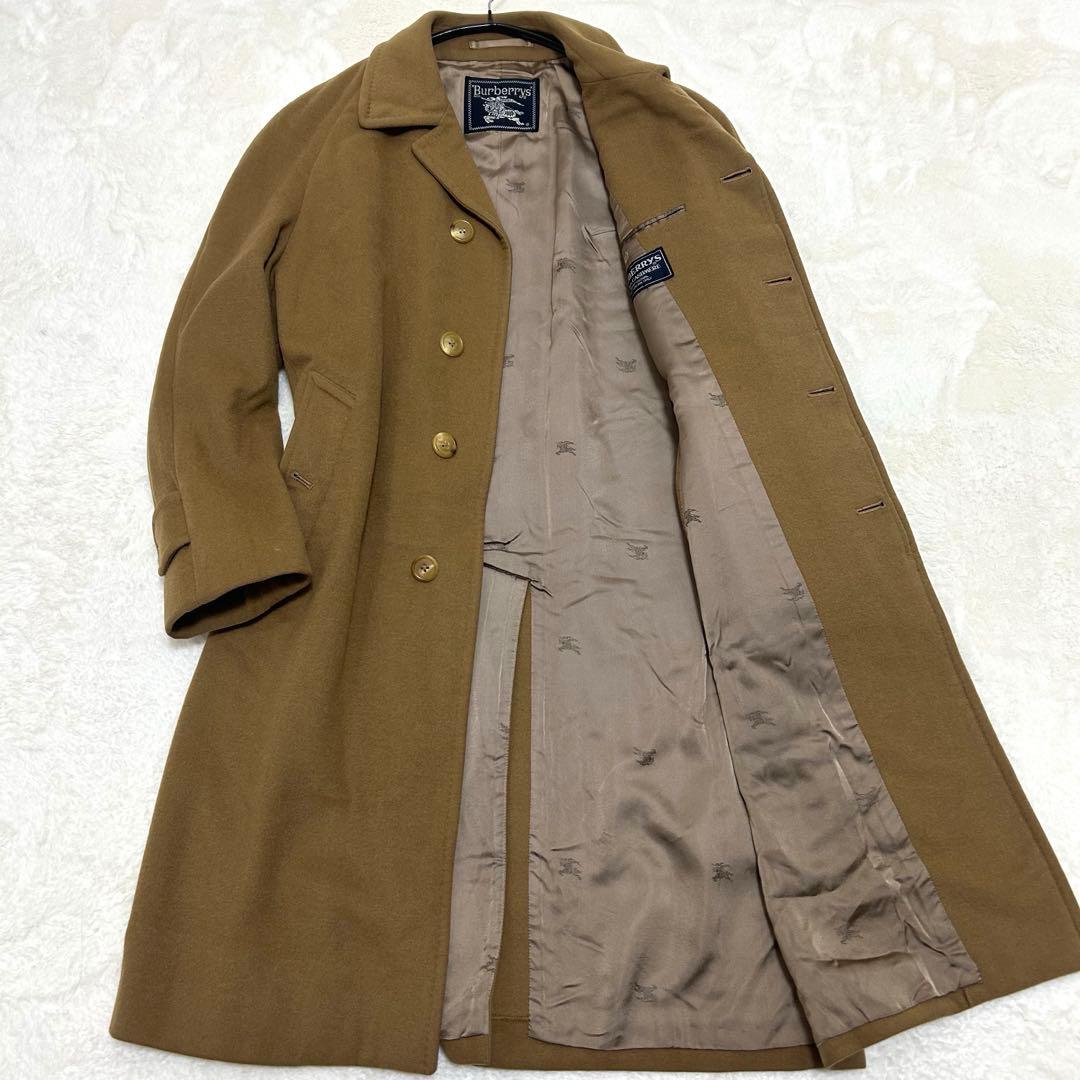 【美品】バーバリー カシミヤ ウール ステンカラーコート キャメル Mサイズ位