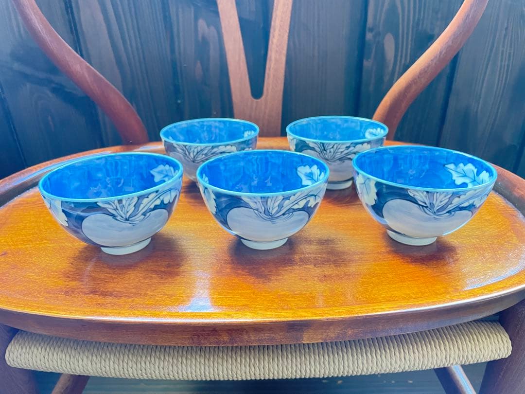 源右衛門 染濃根菜図 5客セット 箱付き