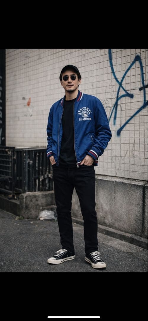 ヒステリックグラマーネイビー LARGE スタジャン（ブルゾン）