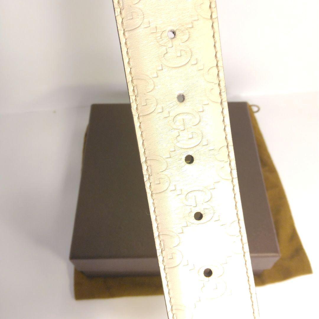 GUCCI　シマインターロッキング レザー 　GGロゴバックル ベルト ホワイト