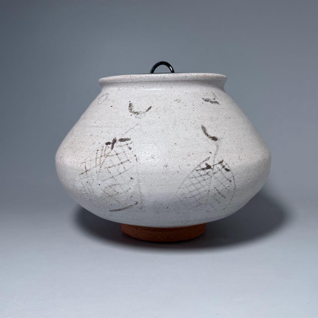 西岡小十　自作　絵唐津壺水指　共箱　共布　栞　家元旧蔵品　茶道具　芸術品