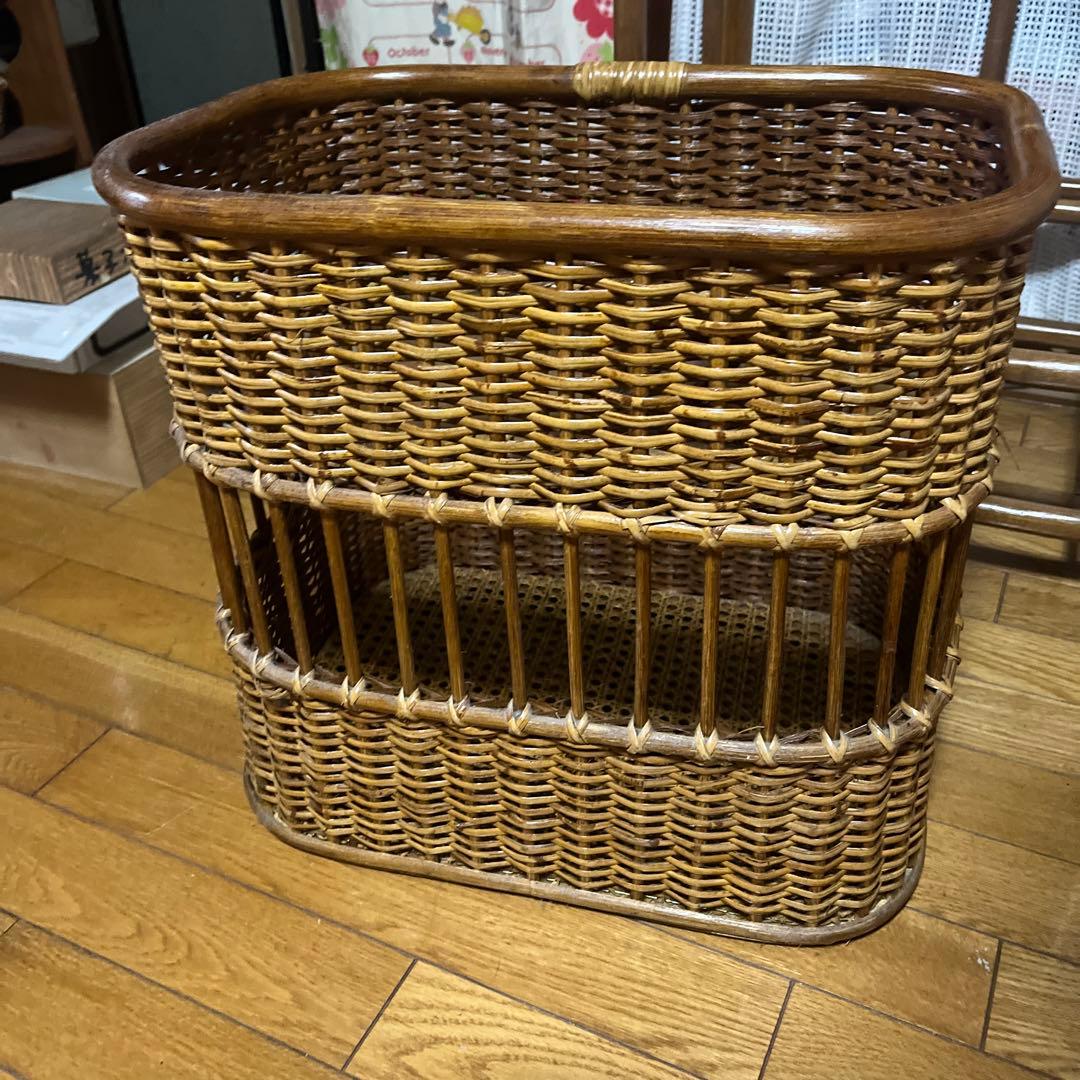 籐 ラタン 脱衣かご アンティーク レトロ ラック バスケット ランドリー