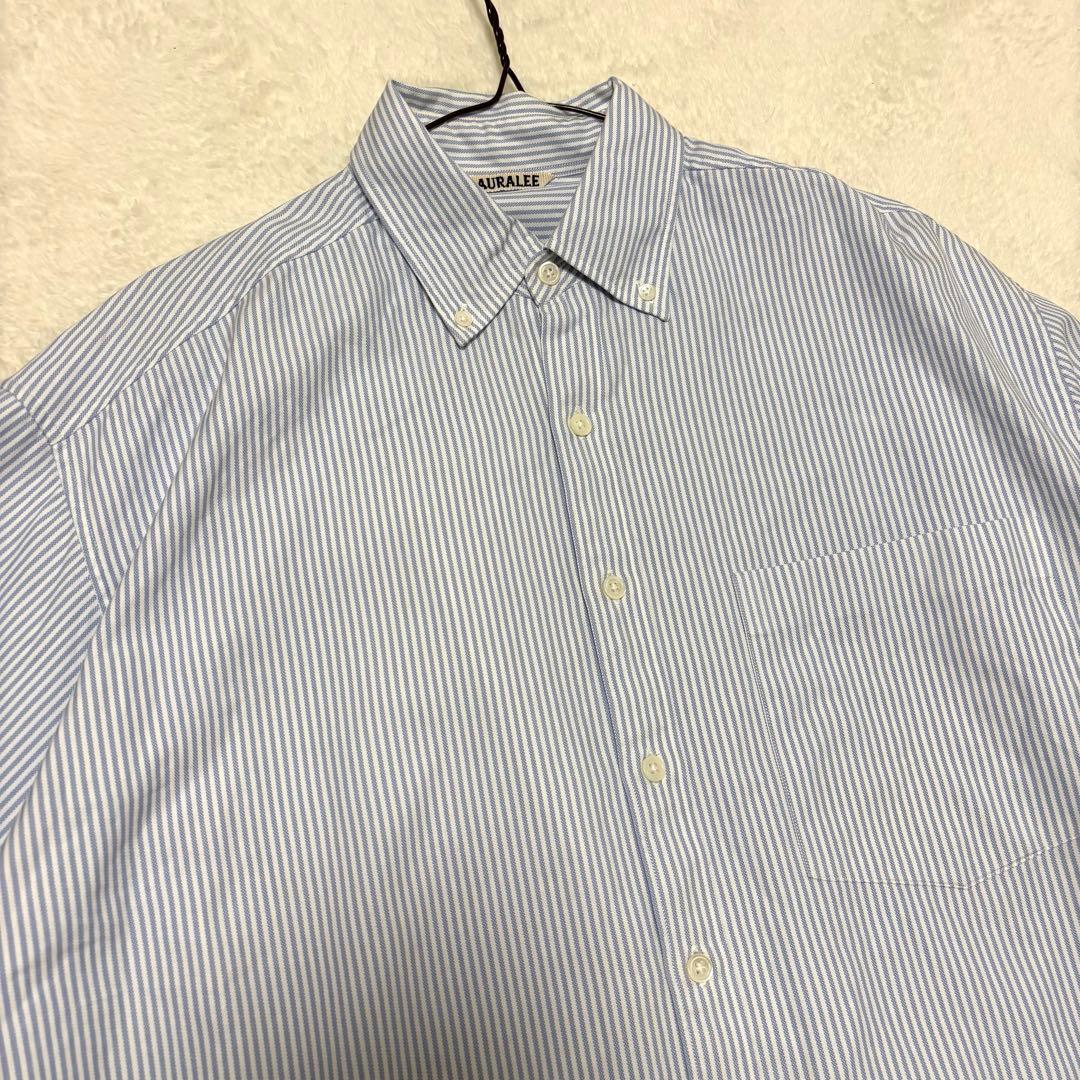 AURALEE オックスフォードBDシャツ ストライプ 4 ブルー × ホワイト