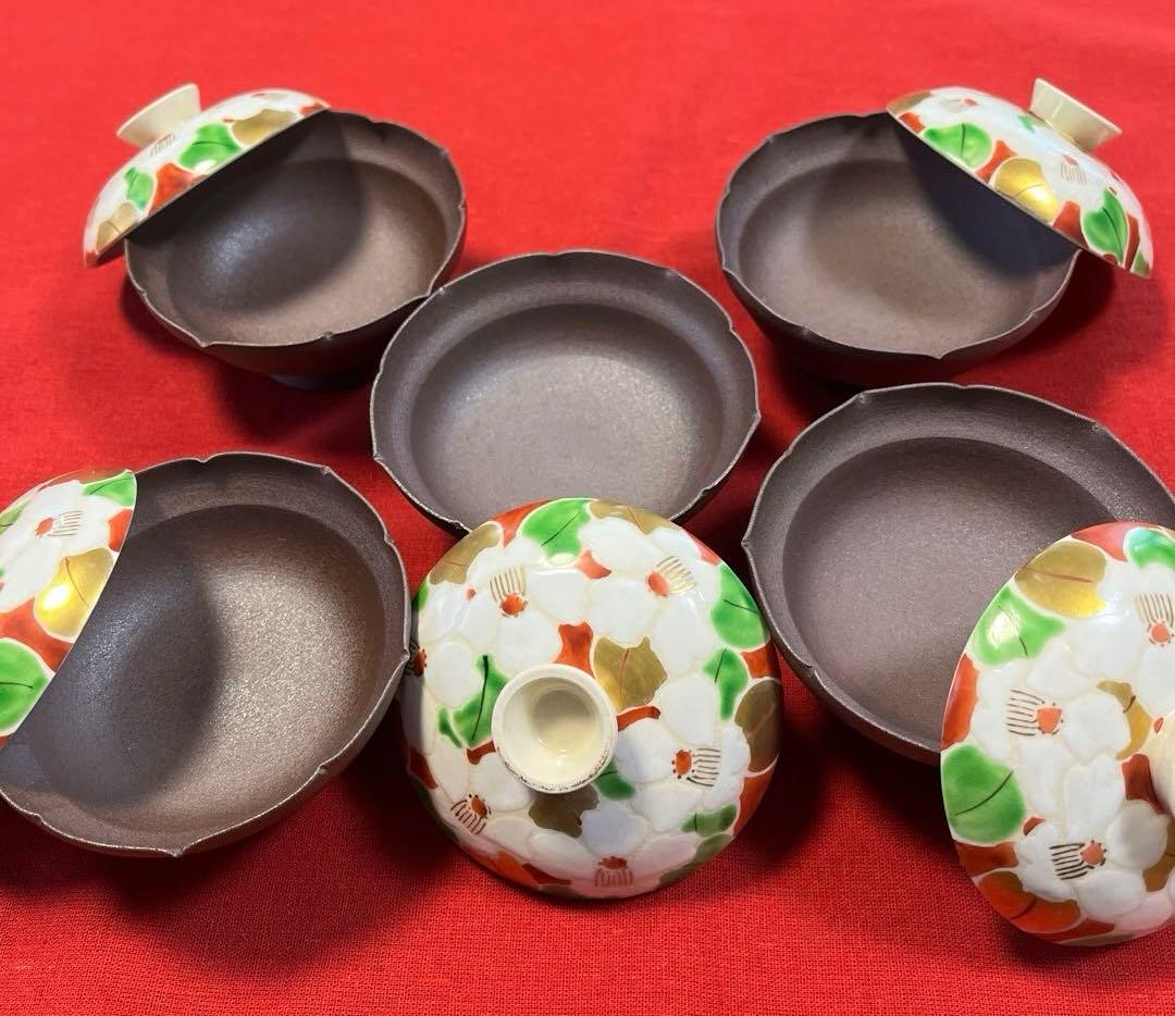 京清水焼　俊山　蓋付き豆小鉢5客セット