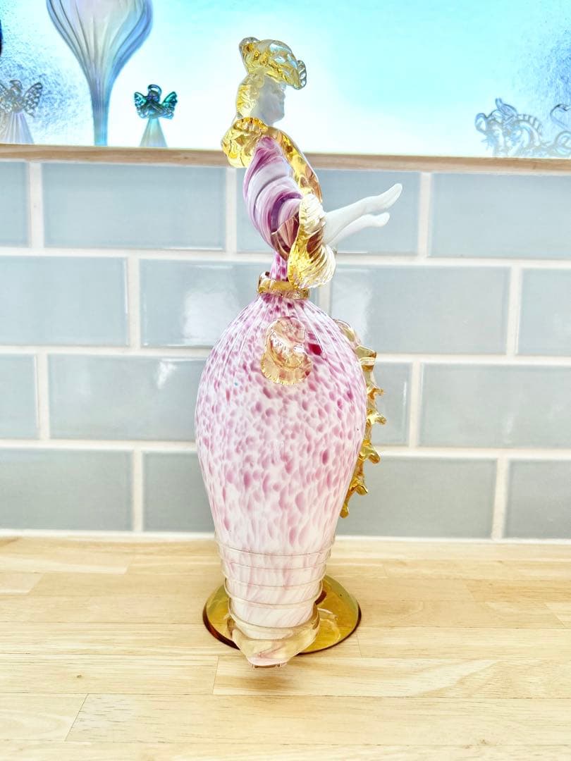ベネチアン ガラス murano ムラーノ 貴婦人 ドール オブジェ ピンク 桜