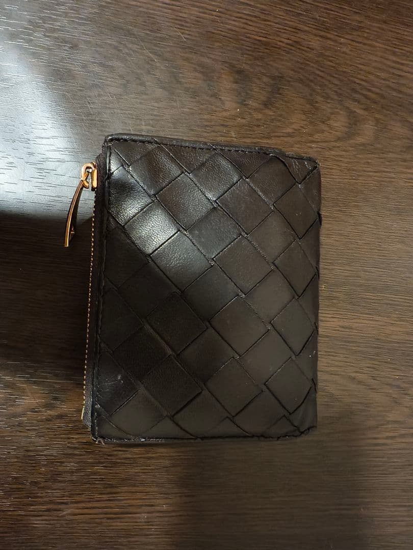 BOTTEGA VENETA 黒 レザー 編み込み 二つ折り財布