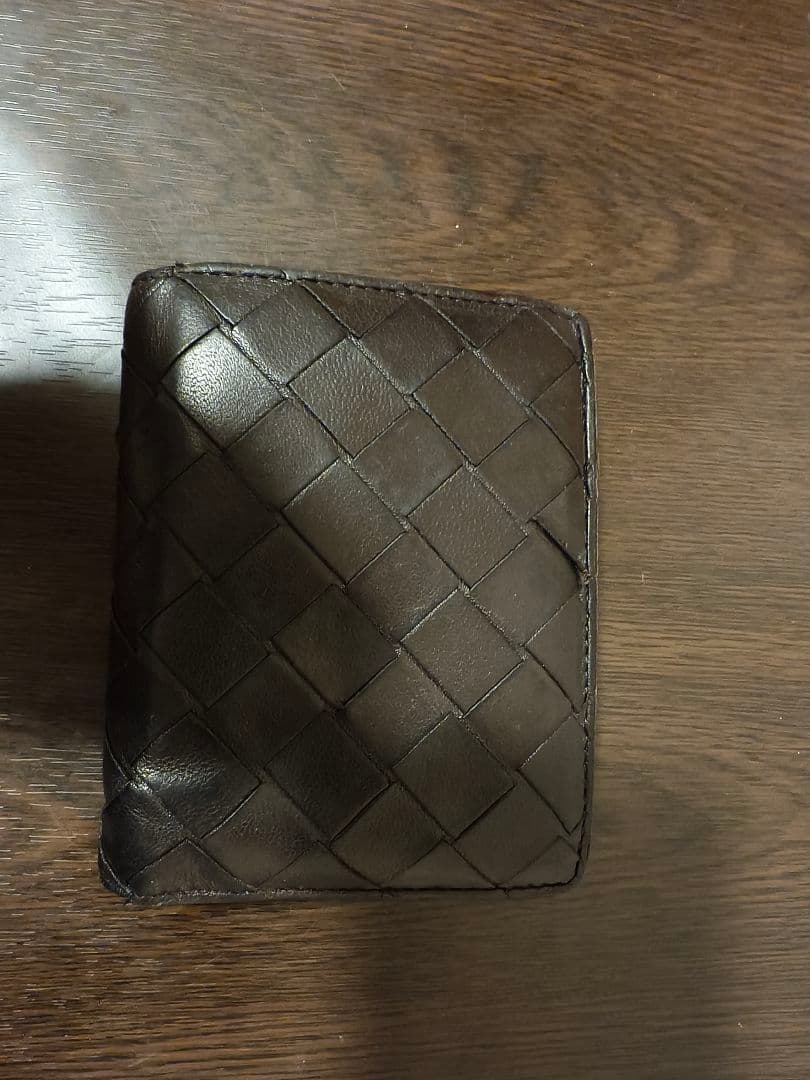 BOTTEGA VENETA 黒 レザー 編み込み 二つ折り財布