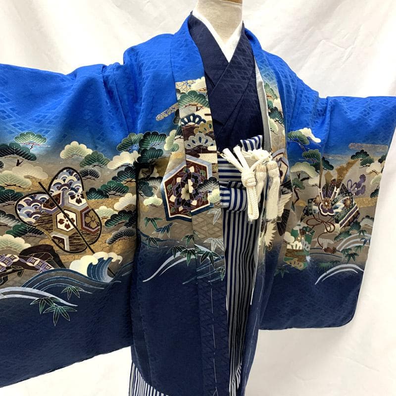 503ab8■七五三 五歳 男児 未使用品 着物&羽織&袴&角帯&長襦袢 小物