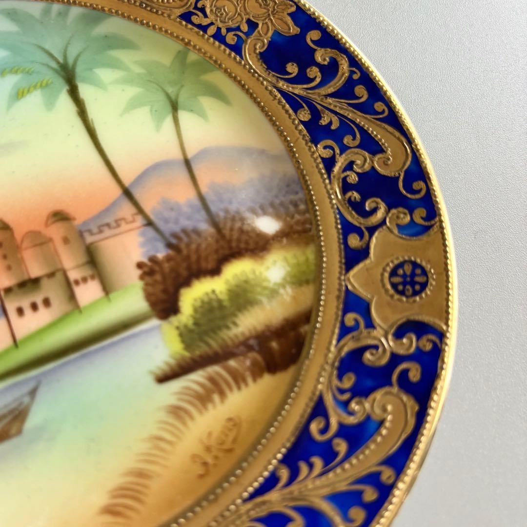 戦前期MEITO　手描き　豪奢な装飾絵皿　金彩xコバルトブルー　里帰り【稀少品】