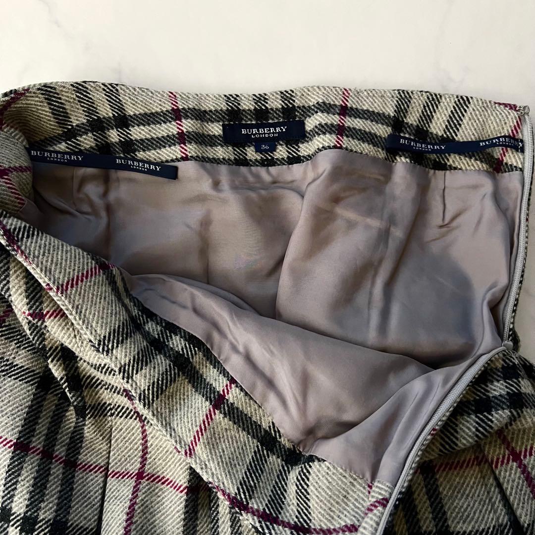 バーバリーロンドン アルパカ混 ウール プリーツスカート ノバチェック36