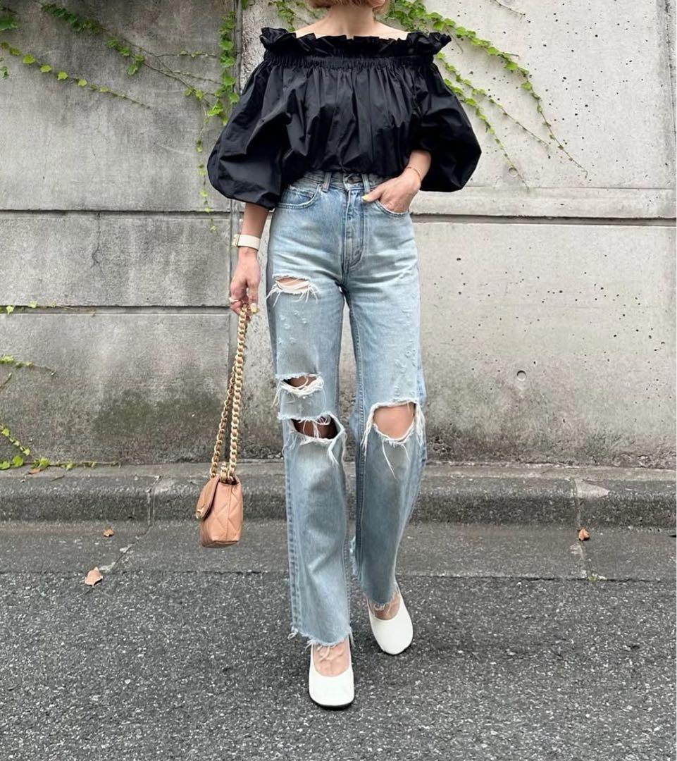 cygne シーニュ フリルギャザー ブラウス オフショルダー 黒