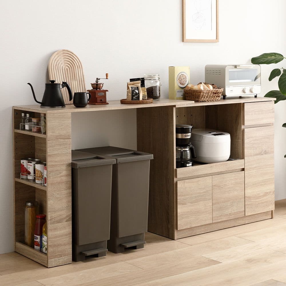 置き場所にあわせて調節できる、伸長式テーブル付きキッチン収納 2点セット 未開封