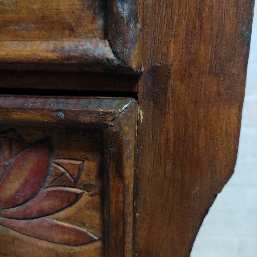 アジアン家具 バリ島 ロータス柄 木製 チェスト 4段引き出し 猫脚