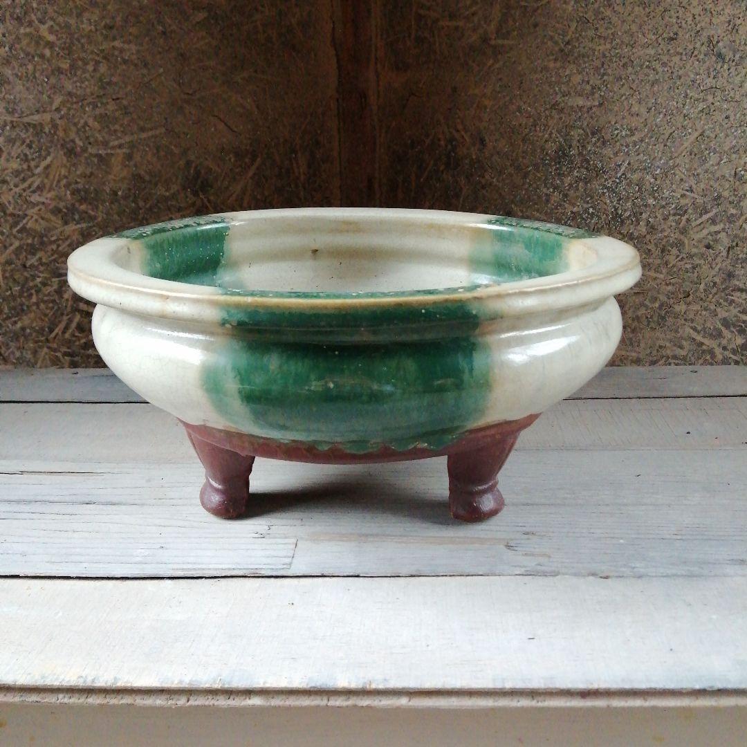 織部三足水盤　32cm　幕末〜昭和初期